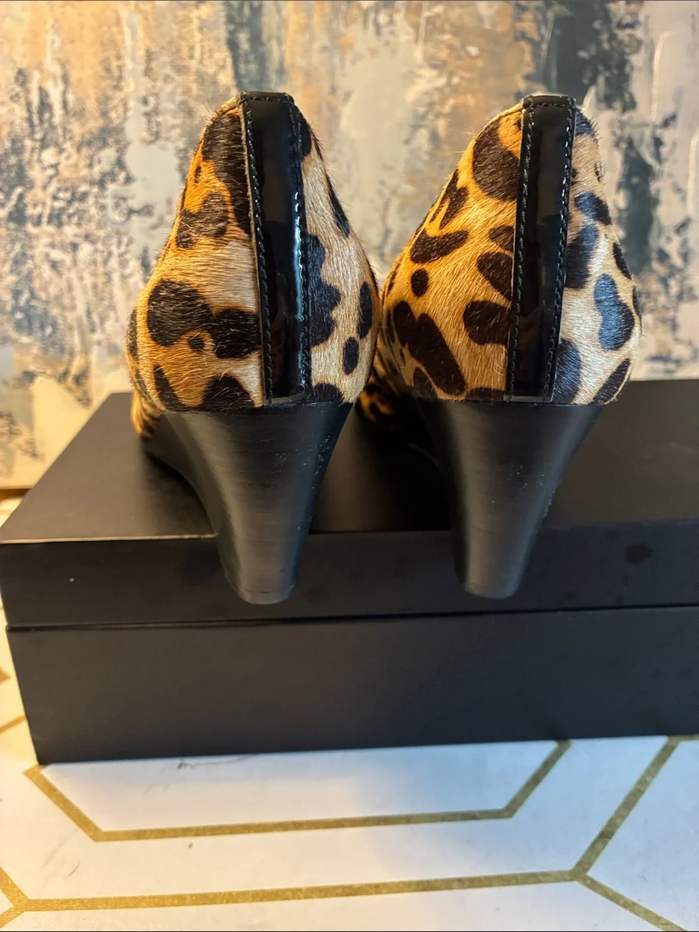 NWOT ECCO Leopard Print Wedge Pumps - Calf-hair Size10